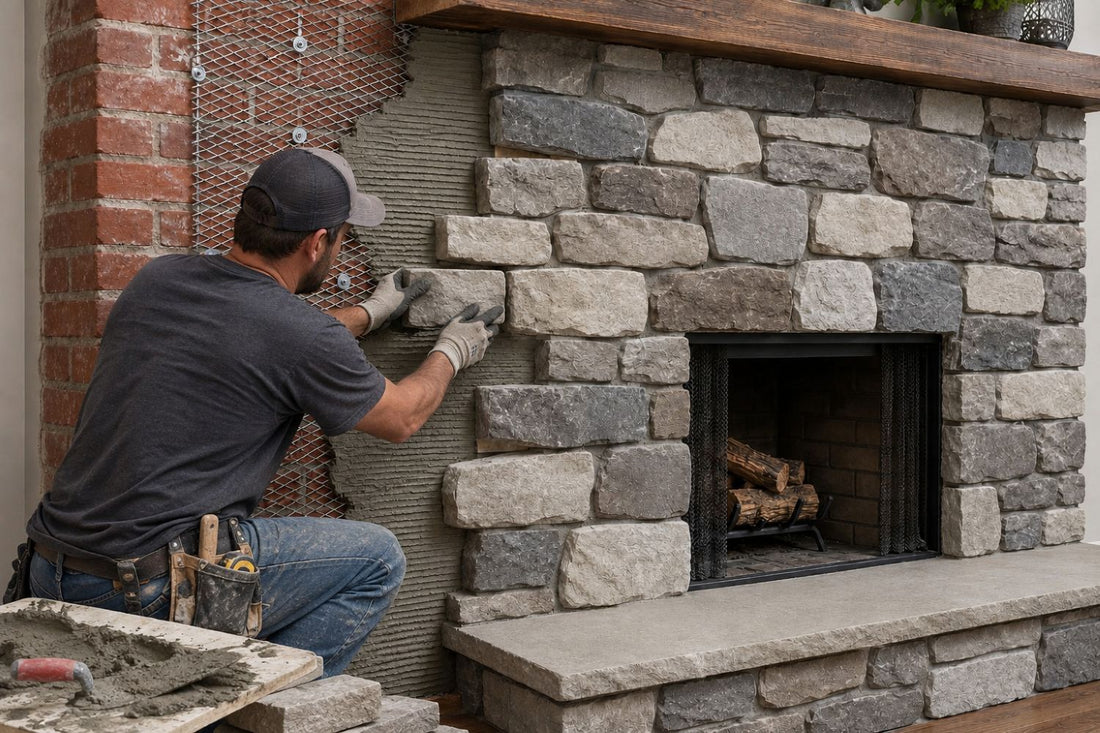Stone Veneer - Stone Veneer Over Existing Brick Installation - Mountain View Stone