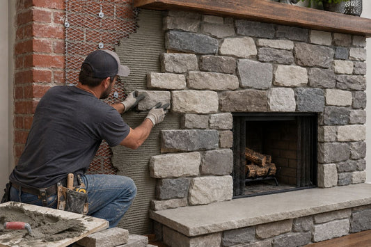 Stone Veneer - Stone Veneer Over Existing Brick Installation - Mountain View Stone