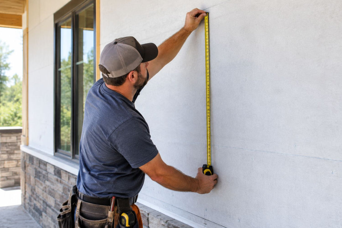 Stone Veneer - Professional Installer Measuring an Exterior Wall for a Stone Veneer Installation - Mountain View Stone