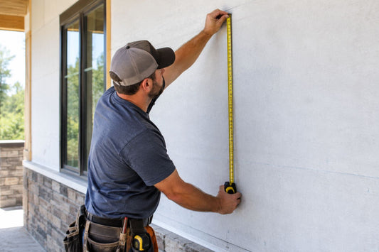 Stone Veneer - Professional Installer Measuring an Exterior Wall for a Stone Veneer Installation - Mountain View Stone