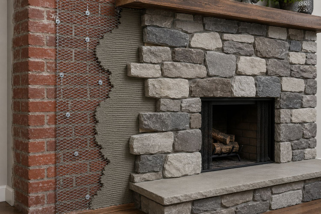 Stone Veneer - Stone Veneer Over Existing Brick Installation - Mountain View Stone