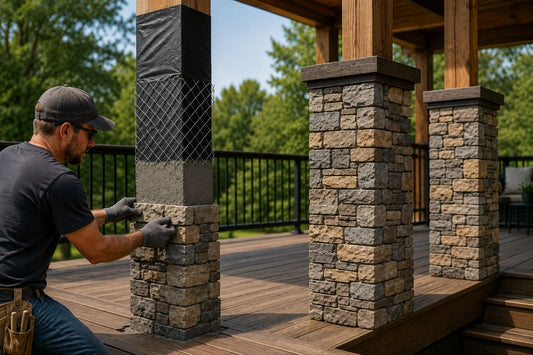 Stone Veneer - Stone Veneer Deck Post Installation - Mountain View Stone
