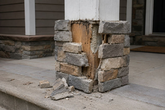 Stone Veneer - Stone Veneer Failed Column Installation - Mountain View Stone