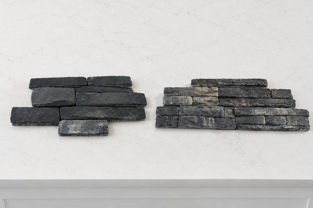 Stone Veneer - Stack Stone Black Forest Individual Stone Veneer vs. Ready Stack Black Forest Stone Veneer Panels - Mountain View Stone